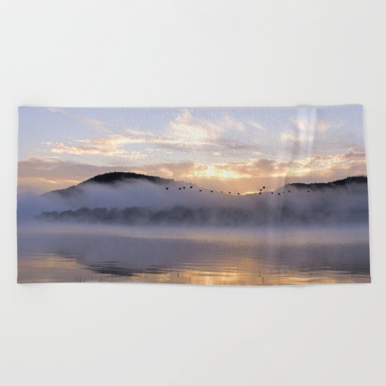 Misty Morning on the Lake Beach Towel