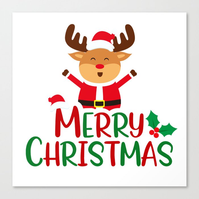 Merry Christmas and Reindeer Canvas Print