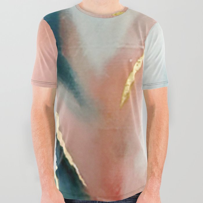 Celestial [3]: a minimal abstract mixed-media piece in Pink, Blue, and gold by Alyssa Hamilton Art All Over Graphic Tee