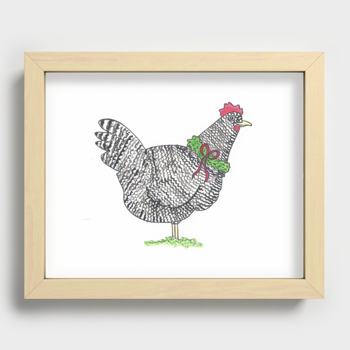 Christmas Wreath Chicken Recessed Framed Print
