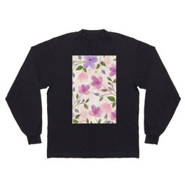 Watercolor Spring Floral Pattern Long Sleeve T-shirt