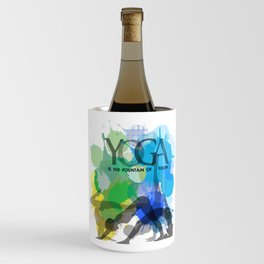Yoga and meditation watercolor quotes in cool scheme- Yoga is the fountain of youth Wine Chiller