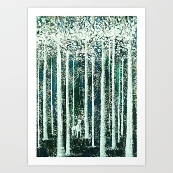 Christmas Stag in the jungle handpainted Art Print