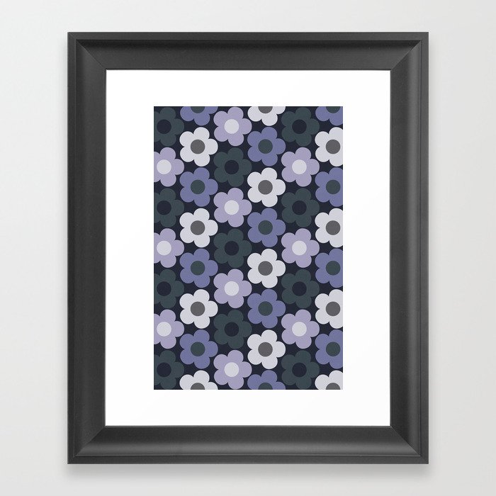 Monochromatic retro floral pattern Framed Art Print