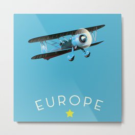 Europe Metal Print | Brexit, Propplane, Goldflag, Blueplane, Oldplane, Graphicdesign, Cartoonplane, Euroflag, Travelposter, Cartoon 