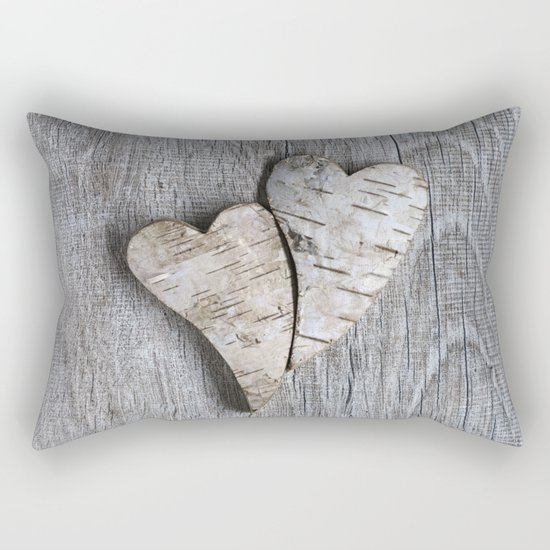 two wooden hearts love symbol Rectangular Pillow