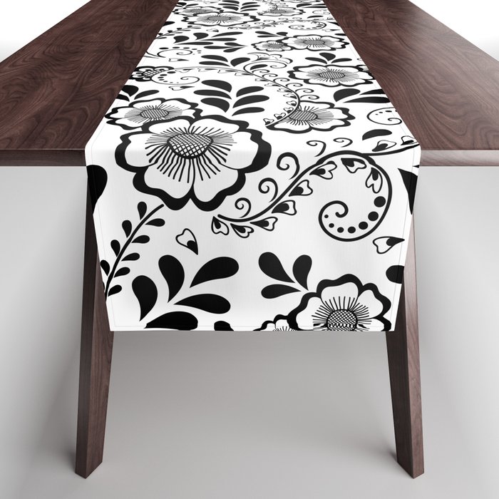 Black Eastern Floral Pattern  Table Runner