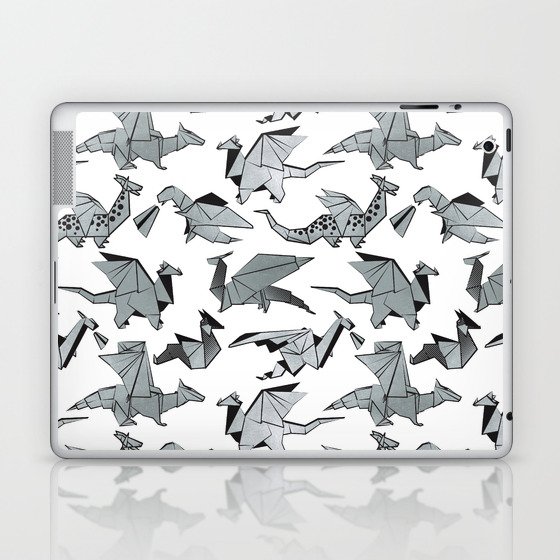 Origami metallic dragon friends // white background metal silver fantasy animals Laptop & iPad Skin