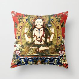 Chenrezig Bodhisattva Tibetan Buddha Throw Pillow