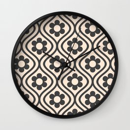 Floral Vintage Geometric Black and White Wall Clock