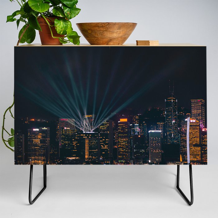 China Photography - Victoria Harbour Surrounded By City Life In Hong Kong Credenza