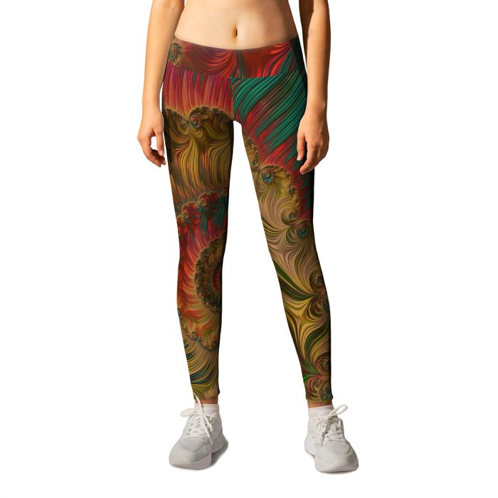 Tropical Fractal - turquoise, copper, teal, gold Leggings