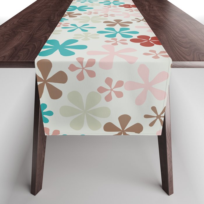 teal green and ecru eclectic daisy print ditsy florets Table Runner