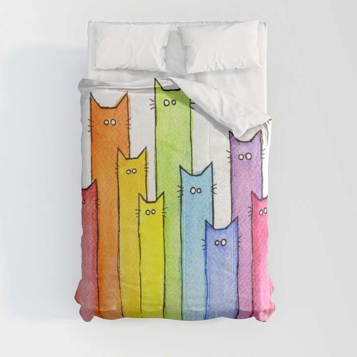 Cat Rainbow Watercolor Pattern Comforter