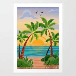 Summer days - beach flat illustration Art Print