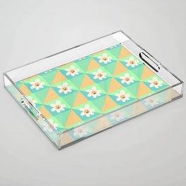 Geometric Retro Happy Baby Flowers - Green Teal Yellow Acrylic Tray