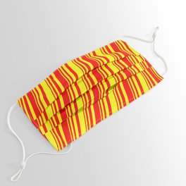 [ Thumbnail: Red and Yellow Colored Lined/Striped Pattern Face Mask ]