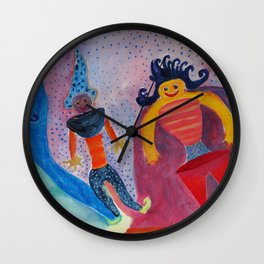 Moon's Friends Dream State Wall Clock | Moon, Friends, Fairyland, Surrealism, Acrylic, Whimsical, Painting, Childroom, Kandinskyinspired, Kids 