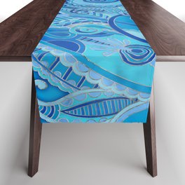 Paisley Ornament - Sky Blue and silver Table Runner