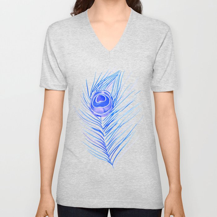 Peacock Feather – Blue Palette V Neck T Shirt