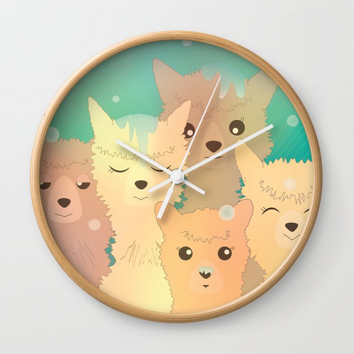 Alpaca Family I - Mint Green Snow Background Wall Clock