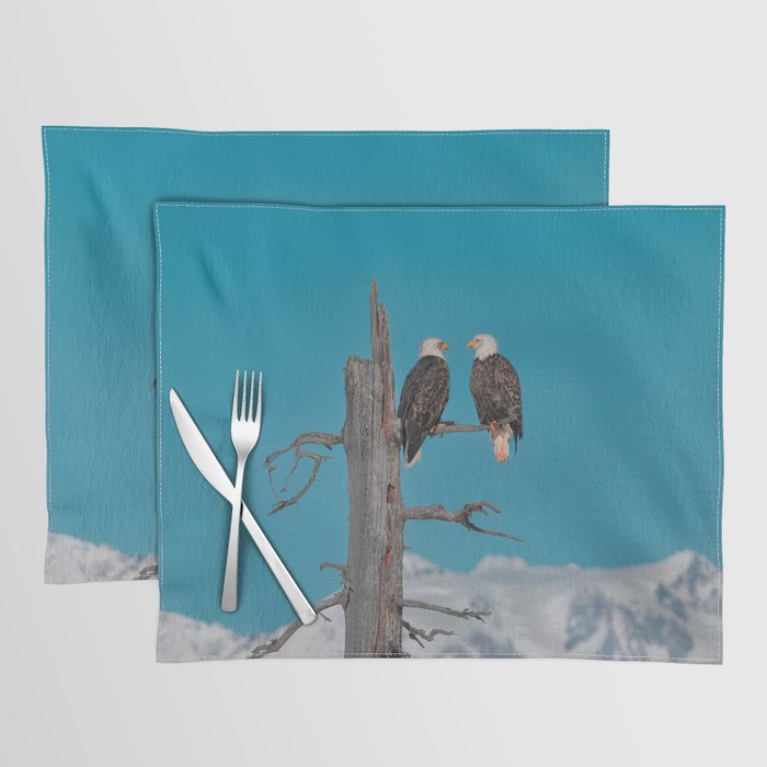 Alaskan Bald Eagles Duo - Turquoise Sky Placemat
