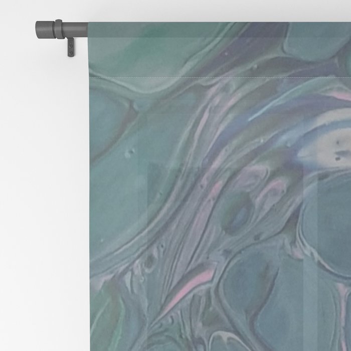 Unseen Dark Teal Acrylic Pour Abstract Art Sheer Curtain By