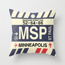 MSP Minneapolis • Airport Code and Vintage Baggage Tag Design Throw Pillow