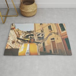 Raccoons on the road trip Rug | Raccoon, Collage, Sunny, Animal, Summertime, Fluffy, Fun, Funny, Trip, Vespa 