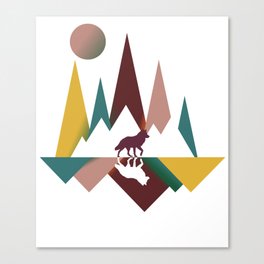Colorful Vintage Wolf In Whimsical Wild and Mountains With Moon Canvas Print