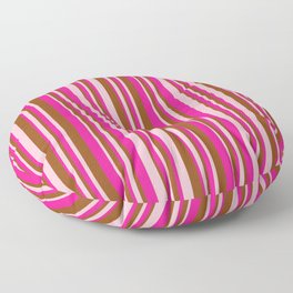 [ Thumbnail: Deep Pink, Brown & Pink Colored Striped Pattern Floor Pillow ]