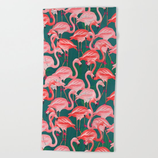flamingo tropical Beach Towel