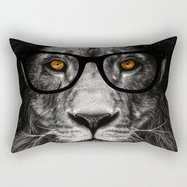 Black Lion with Glasses Rectangular Pillow