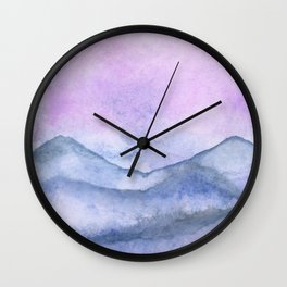 Purple Mountain Scape With Watercolor Wall Clock