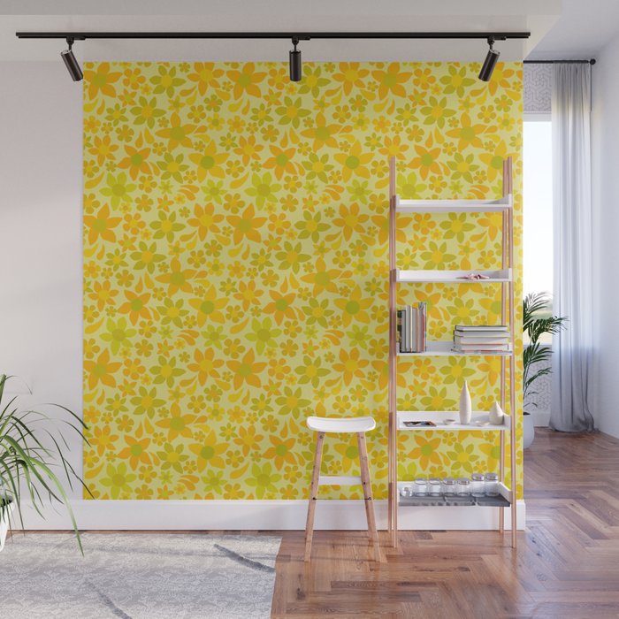 festive retro floral watercolor splash // painted by surfy birdy Wall Mural