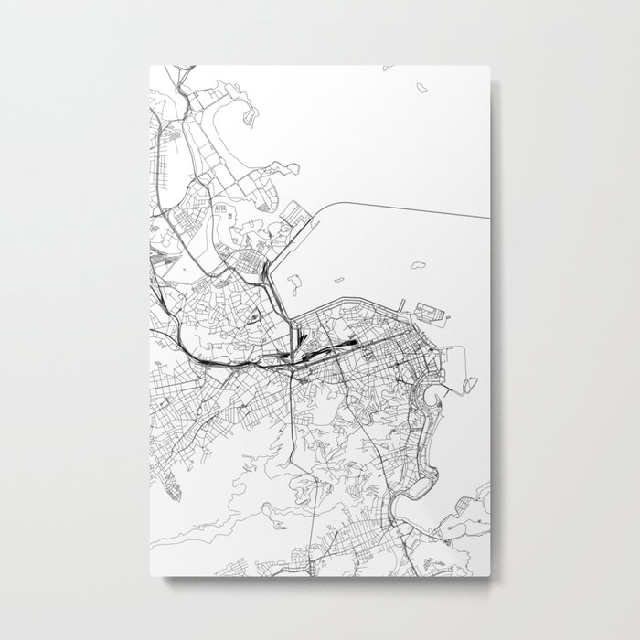 Rio De Janeiro White Map Metal Print