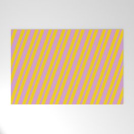 [ Thumbnail: Plum & Yellow Colored Lined/Striped Pattern Welcome Mat ]