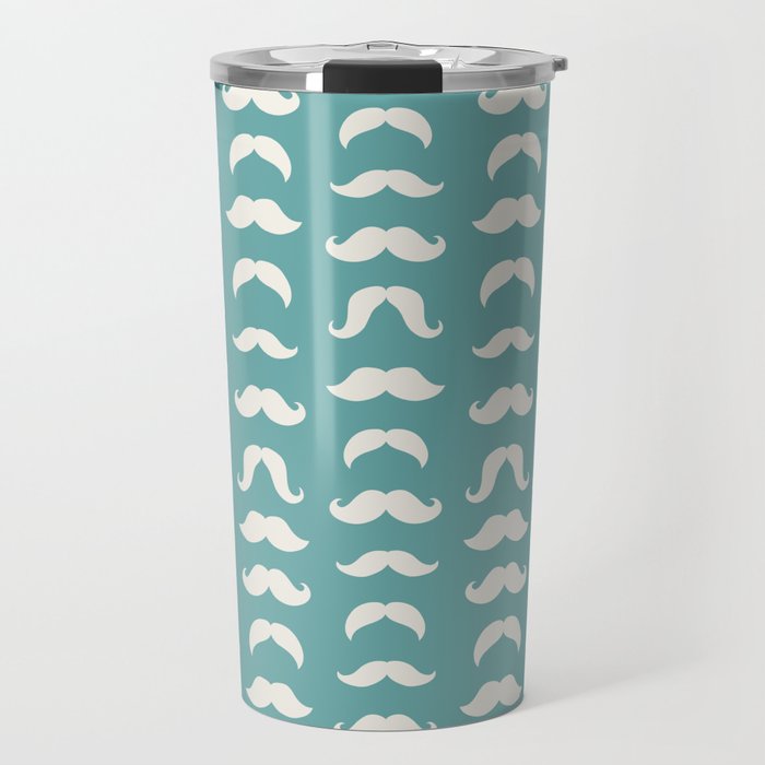 Hipster Moustache Pattern - Teal Blue Travel Mug