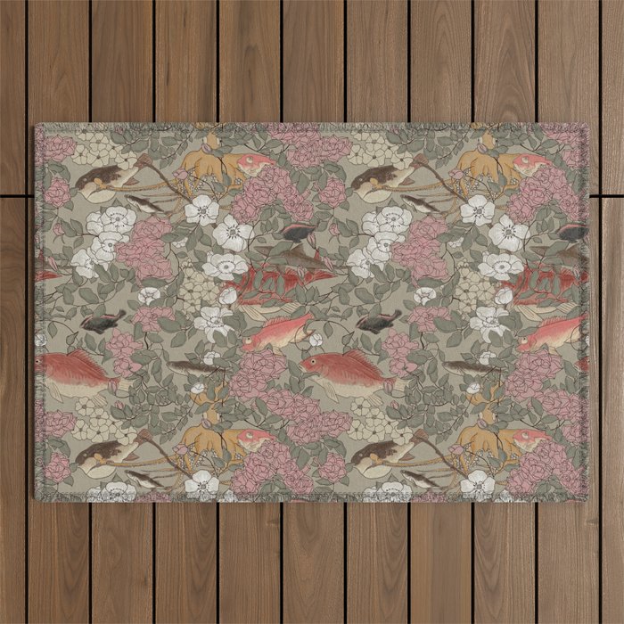 Fishes & Flowers - Seamless pattern Outdoor Rug