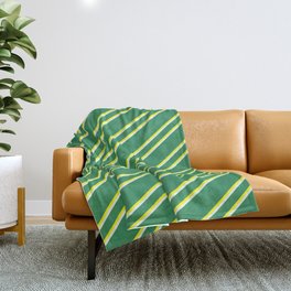 [ Thumbnail: Sea Green, Yellow, and Mint Cream Colored Lined/Striped Pattern Throw Blanket ]