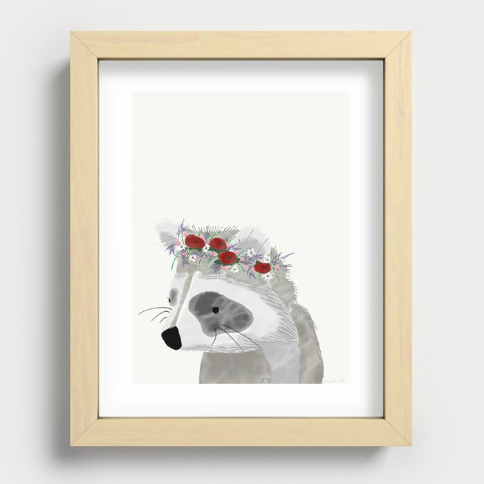 Racoon Flower Crown Recessed Framed Print