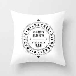 Milwaukee, Wisconsin, USA - 1 - City Coordinates Typography Print - Classic, Minimal Throw Pillow