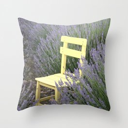 Yellow Chair In A Lavender Field Photograph Throw Pillow