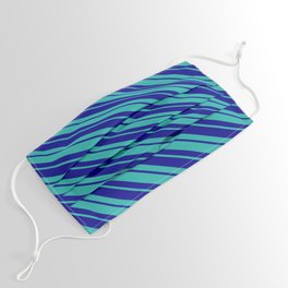 [ Thumbnail: Light Sea Green and Dark Blue Colored Striped Pattern Face Mask ]