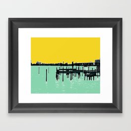 Jacksonville, Florida - modern bold photography print - Pier, dock, & skyline - St. John's river Framed Art Print