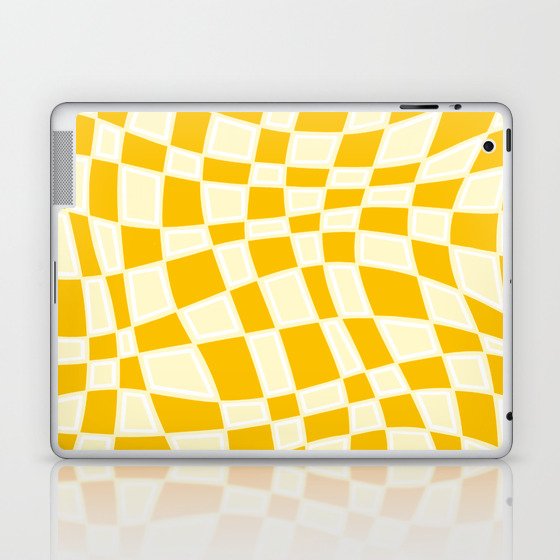 Abstract Retro Swirl Curvy Checkerboard Square Pattern Design // Yellow Mustard Colors Laptop & iPad Skin