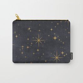 Gold Stars Black Ink Night Sky Magical Mid Century Pattern Carry-All Pouch