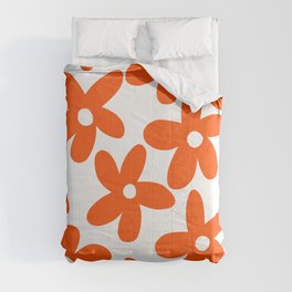 Modern Abstract Orange Retro Flowers Comforter
