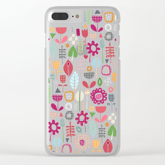 paper cut flowers silver Clear iPhone Case