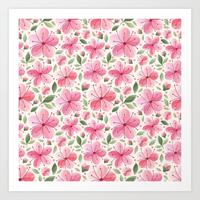Cherry Blossom Flower Pattern 02 Art Print